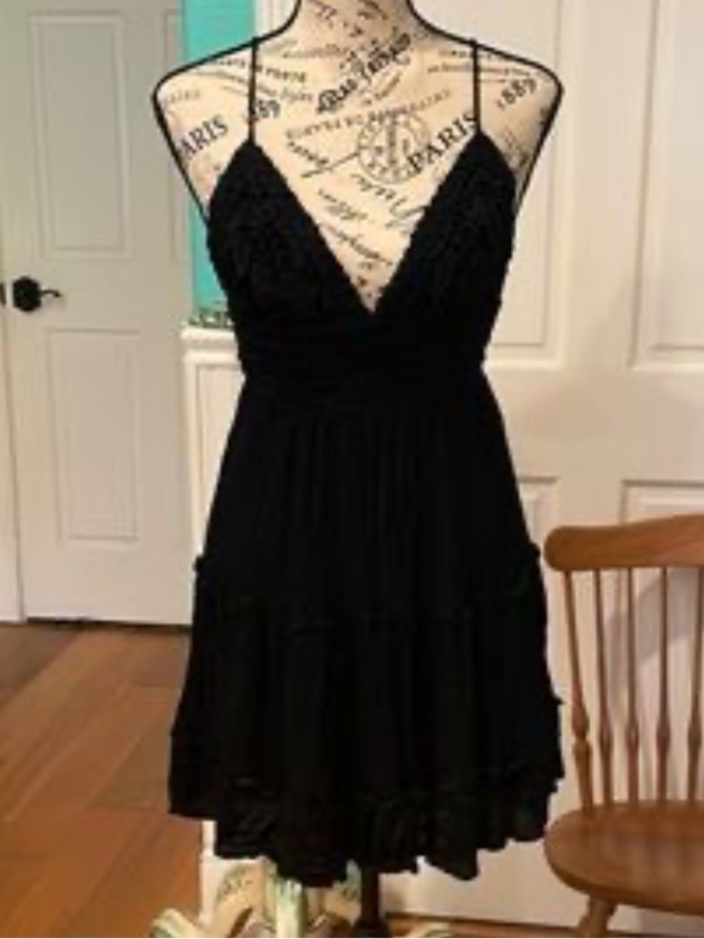 Illa Illa Black Spaghetti Strap Tiered Mini Dress NWT Large